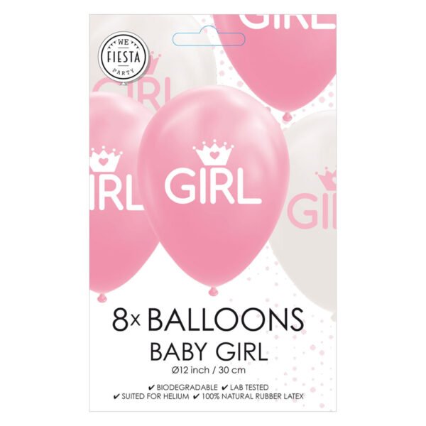 Ballonnen Dochter Baby Roze/Wit 30cm, 8st. - Afbeelding 2