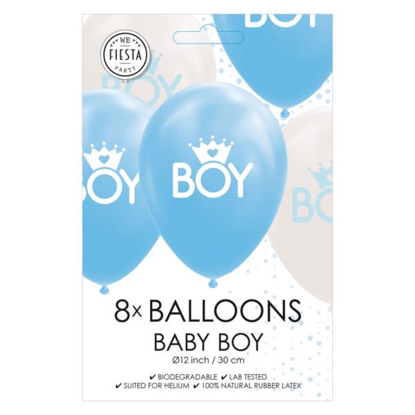 Ballonnen Zoon Baby Blauw/Wit 30cm, 8st. - Afbeelding 3