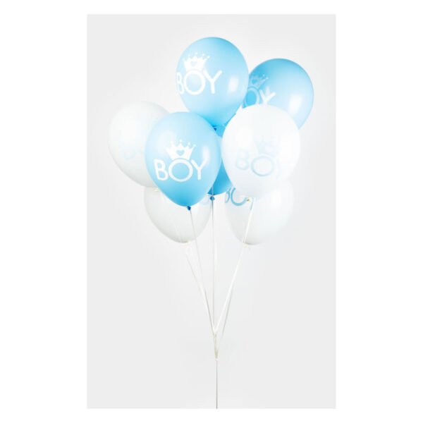 Ballonnen Zoon Baby Blauw/Wit 30cm, 8st. - Afbeelding 4